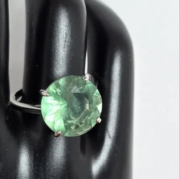 Natural Green Fluorite 925 Sterling Silver Ring Sz 9 - Picture 4 of 7